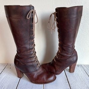 Frye Villager Lace Up Brown Leather Boots Size 8
